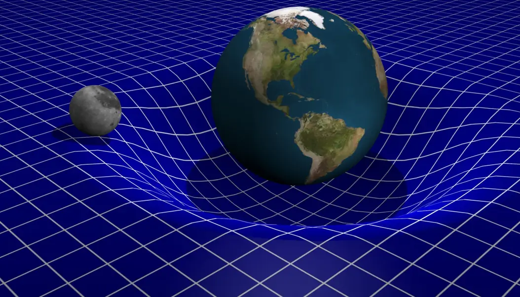 Curso de gravitación online: la Tierra y la Luna curvando el espacio-tiempo